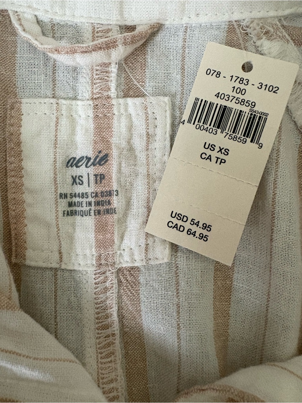 Aerie Women’s Button Down Linen Blend Shirt Striped Oversized XS Coastal Breezy - Picture 12 of 15